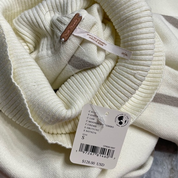 NWT Free People Paulie Stripped Turtleneck Sweater in Moonbeam Combo size small - Picture 2 of 10